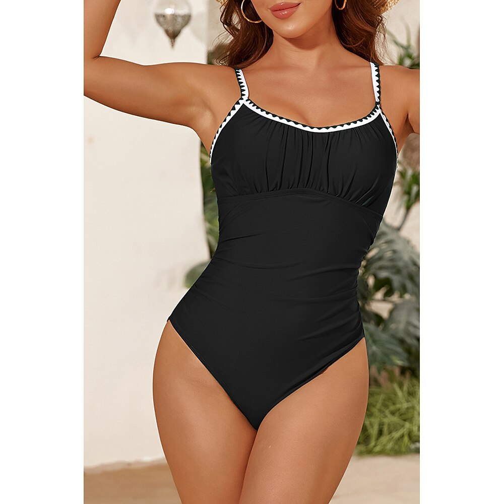 Damen Badeanzug Einteiler Bademode Rückenfrei Tropisch Strandbekleidung Farbblock U-Ausschnitt Ärmellos Badeanzüge Lightinthebox