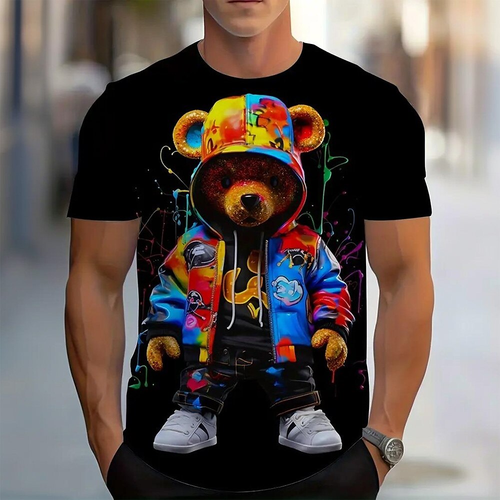 Herren Bär Lustig T Shirt Kurzarm T-Shirt 3D-Druck Rundhalsausschnitt Hemd Übertrieben Designer Party Ferien Schwarz Sommer Frühling Bekleidung S M L XL XXL XXXL Lightinthebox