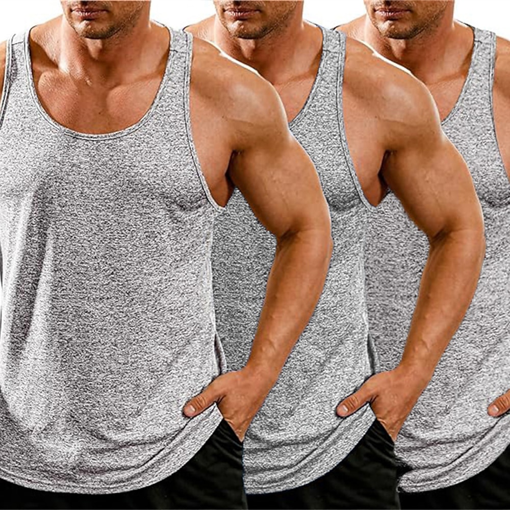 Herren Tank Top Shirt Unterhemden Ärmelloses Hemd Ärmellos Rundhalsausschnitt Sommer Glatt Modisch Designer Basic 3 Teile Urlaub Strasse Ausgehen Blau Weiß Schwarz SchwarzWeißGrau Schwarz Top Lightinthebox