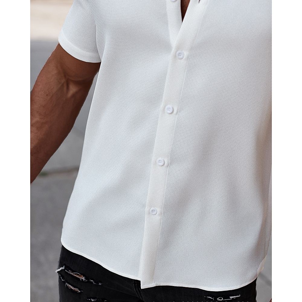 Herren Hemd Sommerhemd Freizeithemd Strandhemd Knopfhemd Weiß Kurzarm Einfach Stehkragen Urlaub Hawaiianisch Button-Down Bekleidung Polyester Mode Lässig Bequem Lightinthebox