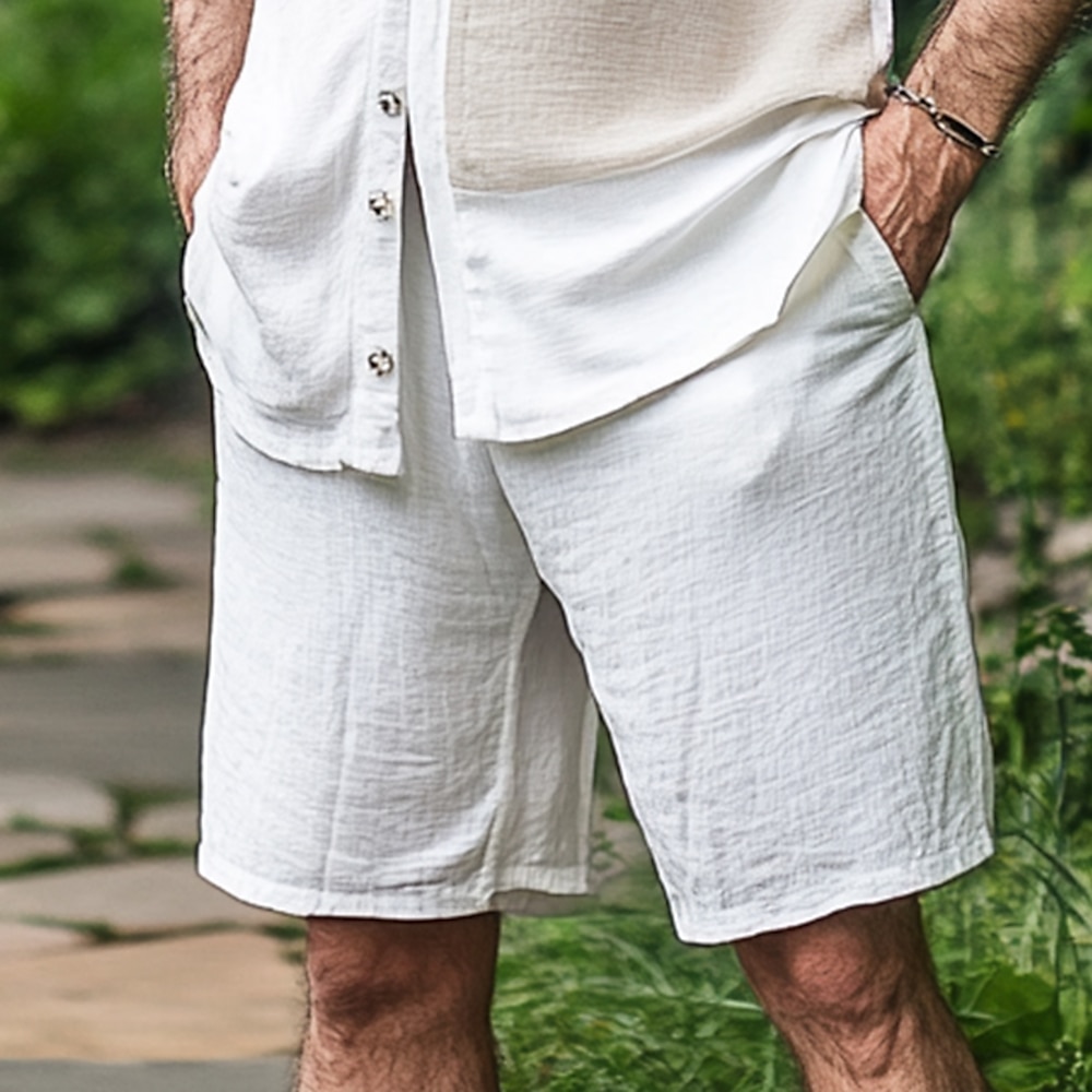 Herren Shorts Leinenshorts Sommershorts Strandshorts Baggy-Shorts Kordelzug Elastischer Bund Gerader Schnitt Einfach Komfort Atmungsaktiv Knielang Outdoor Lässig Ferien Mode Retro Vintage Weiß Lightinthebox