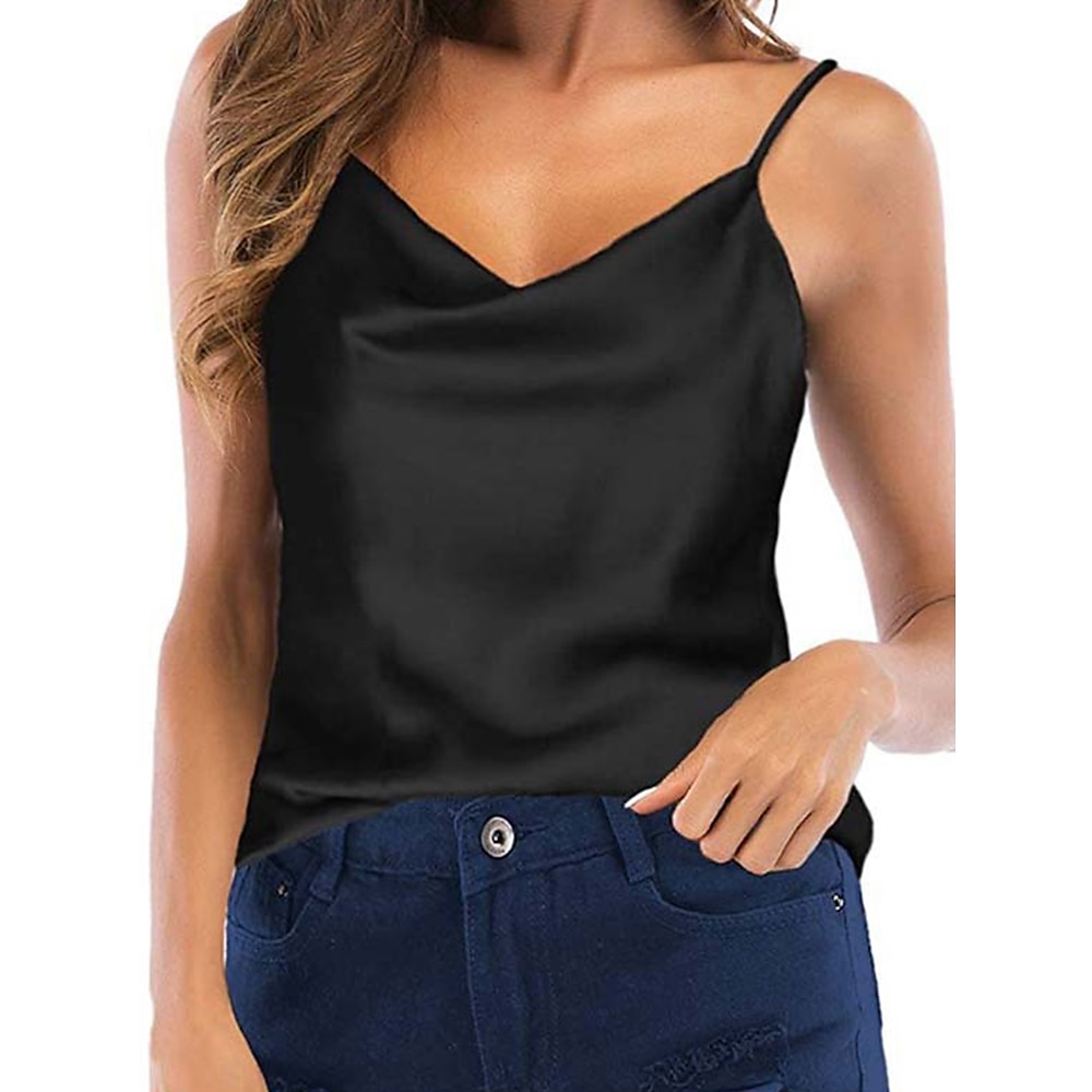 Damen Camisole-Tanktop Feste Farbe Brautkleider schlicht Ärmellos V Ausschnitt Normale Oberteile Täglich Knopf Tasche Schwarz Weiß Wein Grün Sommer Frühling Lightinthebox