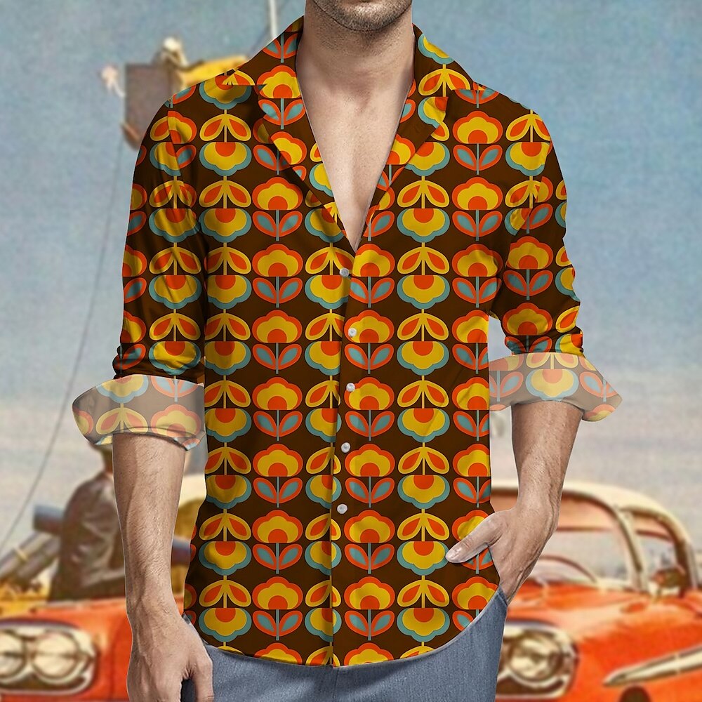 Retro Vintage 1970er Hemd Aloha-Hemd Hippie Blumen Herren Maskerade Party Alltagskleidung Erwachsene Hemd Lightinthebox