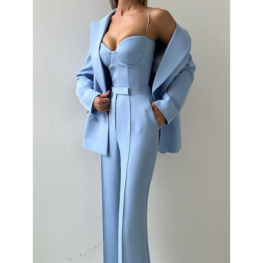 Dreiteilig Brautmutterkleid Elegant Hemdkragen Knöchellänge Polyester Langarm mit Einfarbig 2025 Lightinthebox