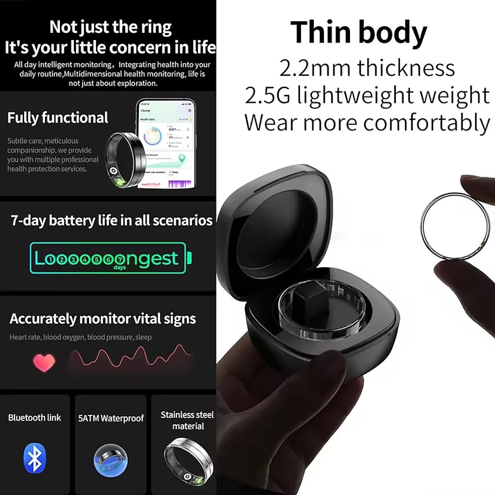 R11 Fashion Smart Ring, ultradünn, 2,2 mm dick, Edelstahlgehäuse, Fitness-Gesundheitstracker, Herzfrequenz-Blutsauerstoffmonitor Lightinthebox