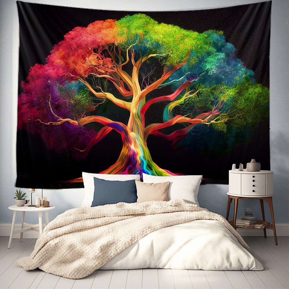 Baum des Lebens hängender Wandteppich Wandkunst große Wandteppich Wanddekoration Fotohintergrund Decke Vorhang Zuhause Schlafzimmer Wohnzimmer Dekoration Lightinthebox