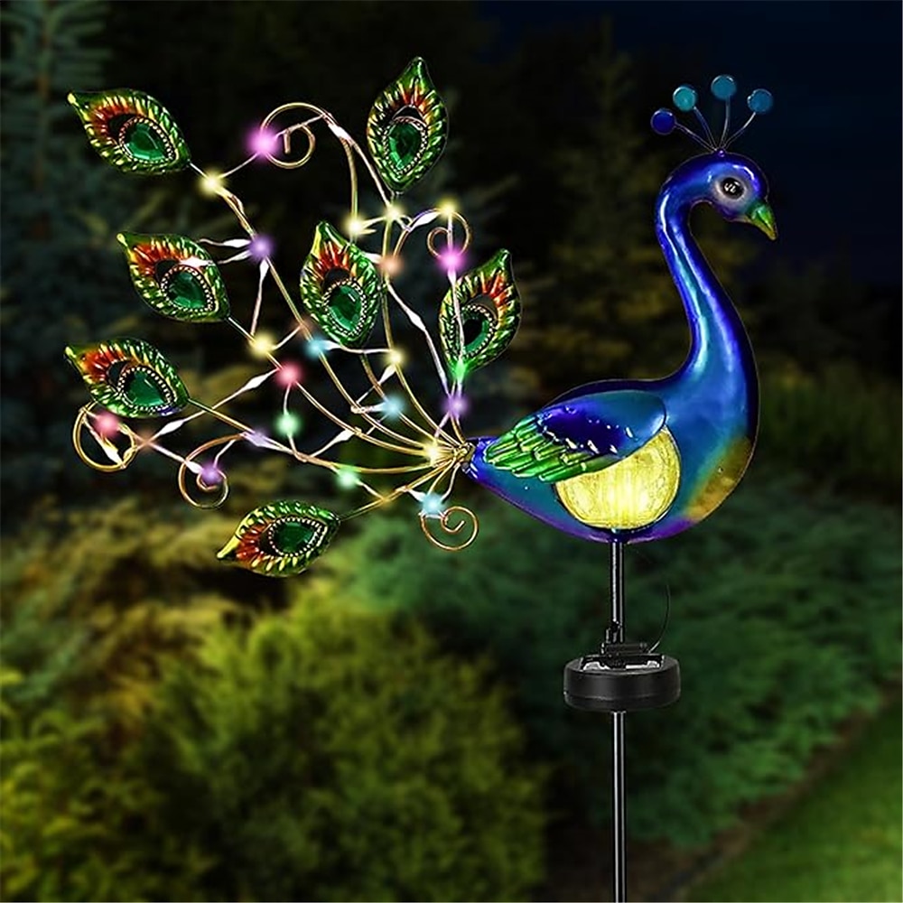 Solar doppelseitige pfau riss lampe schmiedeeisen simulation tier rasen lampe outdoor garten boden stecker lampe urlaub party dekoration lampe 1 pc Lightinthebox