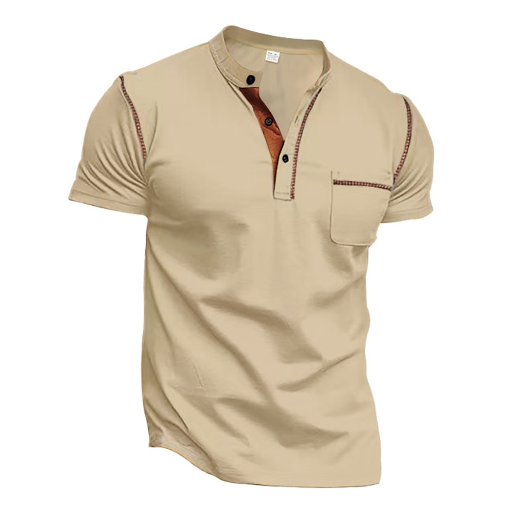 Herren Golfhemd Golf Poloshirts Arbeit Casual Ständer Kurzarm Basic Modern Farbblock Patchwork Knopf Sommer Frühling Regular Fit Schwarz Weiß Wein Dunkelmarine Khaki Armeegrün Golfhemd Lightinthebox