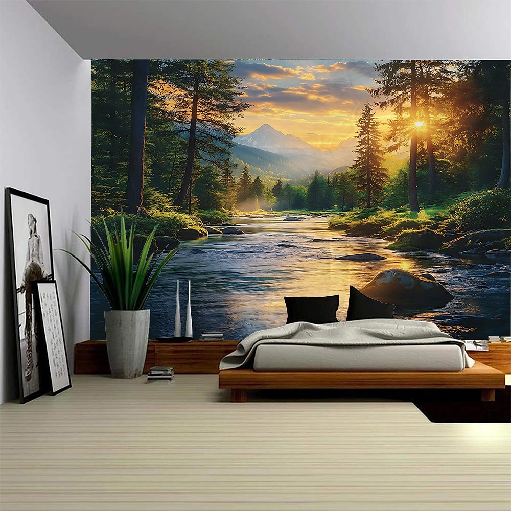 Naturlandschaft hängender Wandteppich Mural Kunst großflächige Wandteppich Mural Dekoration Foto Hintergrund Decke Vorhang Haus Schlafzimmer Wohnzimmer Dekoration Lightinthebox