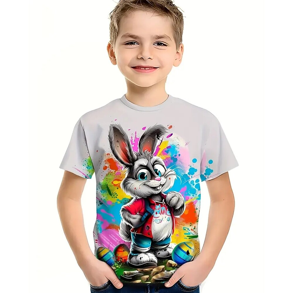 Jungen 3D Kaninchen T-Shirt Kurzarm Sommer Frühling Mode Basic Kinder 4-12 Jahre Rundhalsausschnitt Outdoor Lässig Täglich Normale Passform Lightinthebox