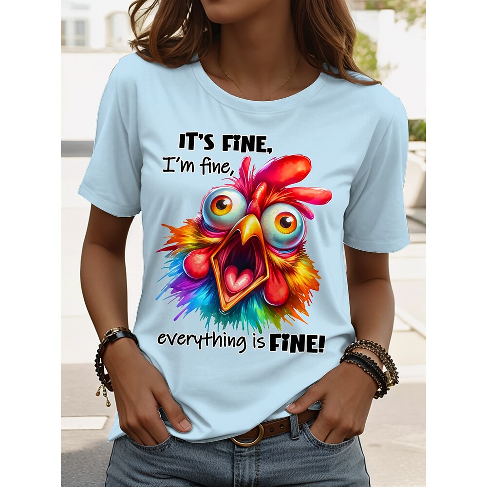 Damen T Shirt Grafik Tiermotiv Buchstabe Stilvoll Lässig Kurzarm Rundhalsausschnitt Normale Oberteile Täglich Wochenende Druck Rosa Blau cremefarben Sommer Frühling Lightinthebox