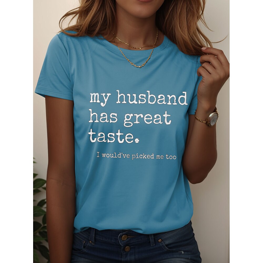 Lustiges T-Shirt für Damen mit Grafik und Buchstaben, stilvoll, lässig, kurzärmlig, Rundhalsausschnitt, normale Oberteile, Alltags-/Wochenend-Print, Schwarz, Blau, Lila, Sommer, Frühling Lightinthebox