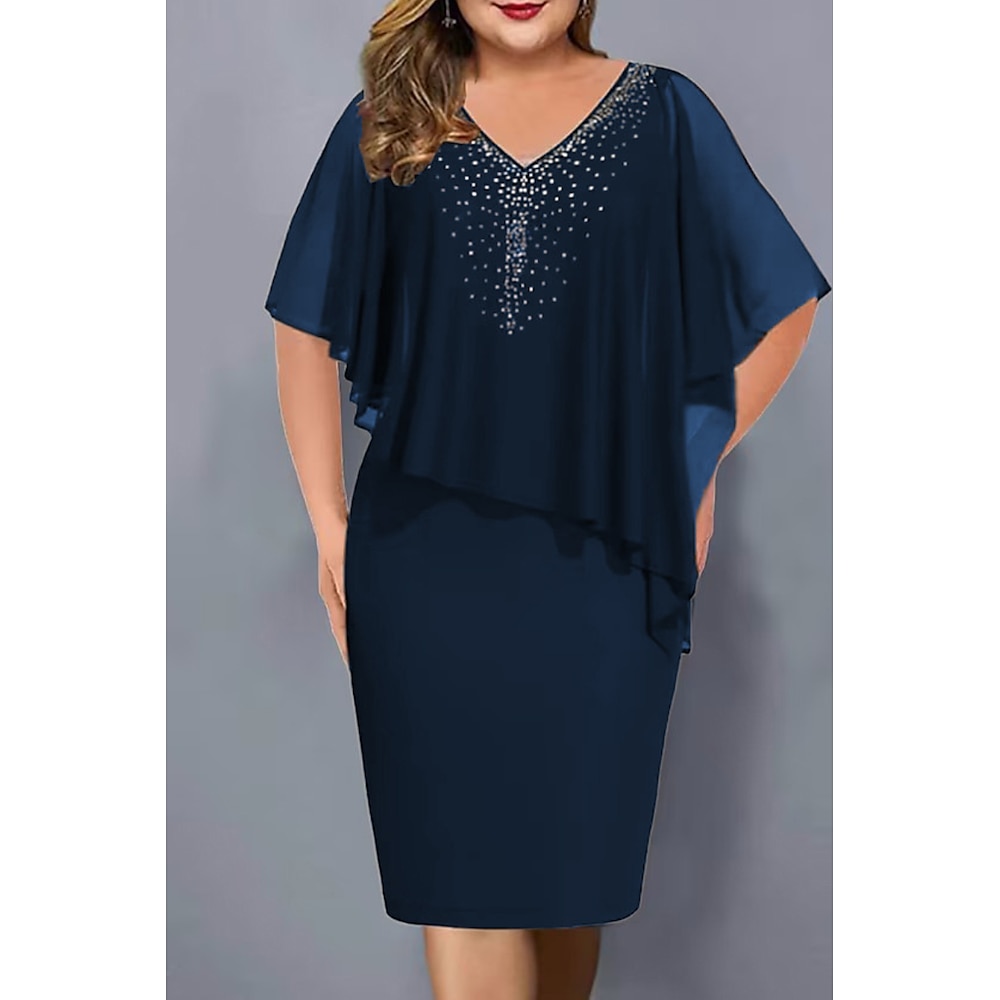 Damen Minikleid Cocktailkleid Modisch Festtage Verabredung Tee-Party Regular Fit Glatt Kurzarm V Ausschnitt Schwarz Purpur Dunkelblau Sommer Lightinthebox