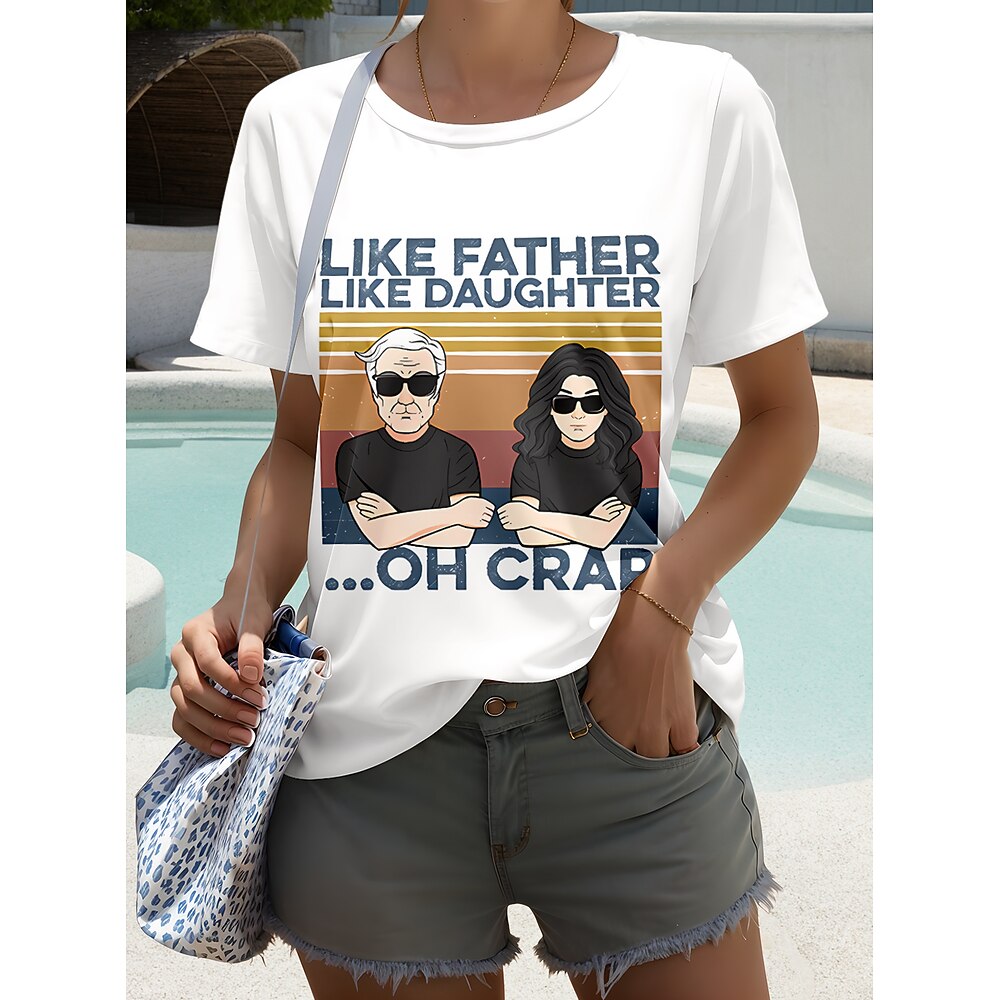 Vatertag Damen T Shirt Grafik Buchstabe Stilvoll Modern Lässig Kurzarm Rundhals Normale Oberteile Täglich Ausgehen Wochenende Druck Weiß Sommer Frühling Lightinthebox