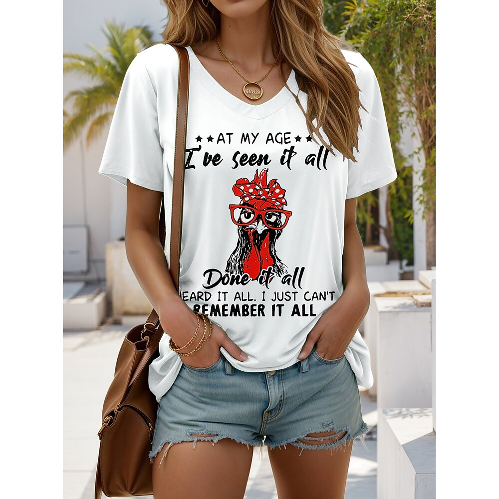 Damen T Shirt Grafik Tiermotiv Hahn Stilvoll Lässig Kurzarm Rundhals Normale Oberteile Täglich Ausgehen Wochenende Druck Weiß Sommer Frühling Lightinthebox