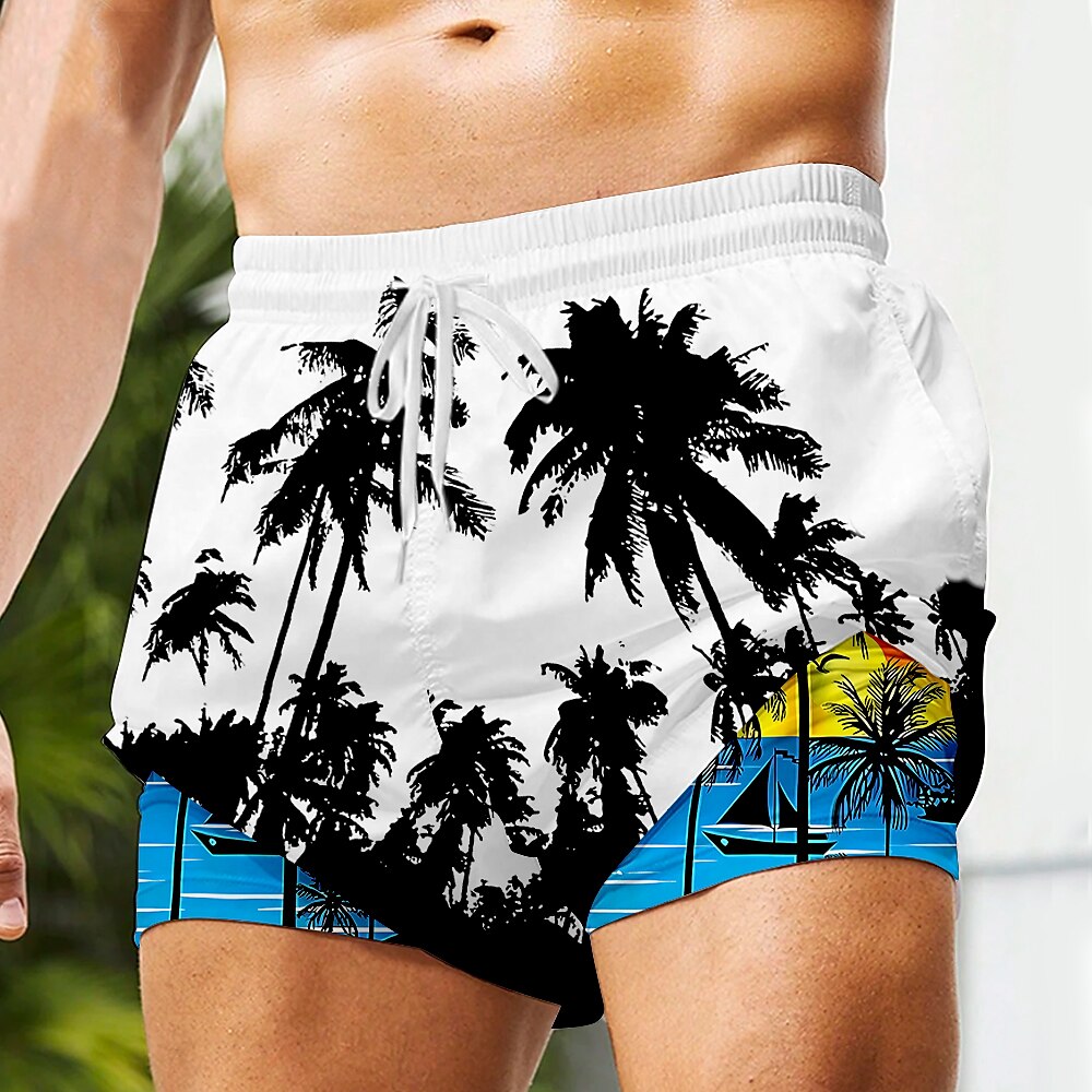 Herren Kokospalme Tropische Pflanzen Gefütterte Shorts 2 in 1 Badeshorts Badeshorts Mittlere Taille Hawaiianisch Urlaub Strand Seitentaschen Mit Kompressionsfutter Elastischer Kordelzug in der Taille Lightinthebox
