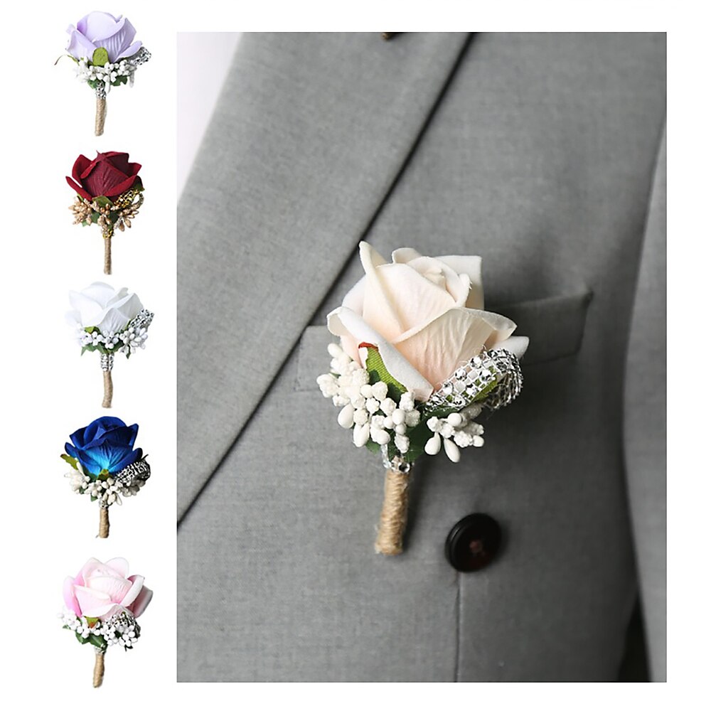 Herren-Ansteckblume für Hochzeiten, Abschlussbälle, blau, rosa, weiß, Ansteckblume für Bräutigam und Trauzeugen, Blumen-Accessoires, Abschlussball, Party, Anzug-Dekorationen Lightinthebox