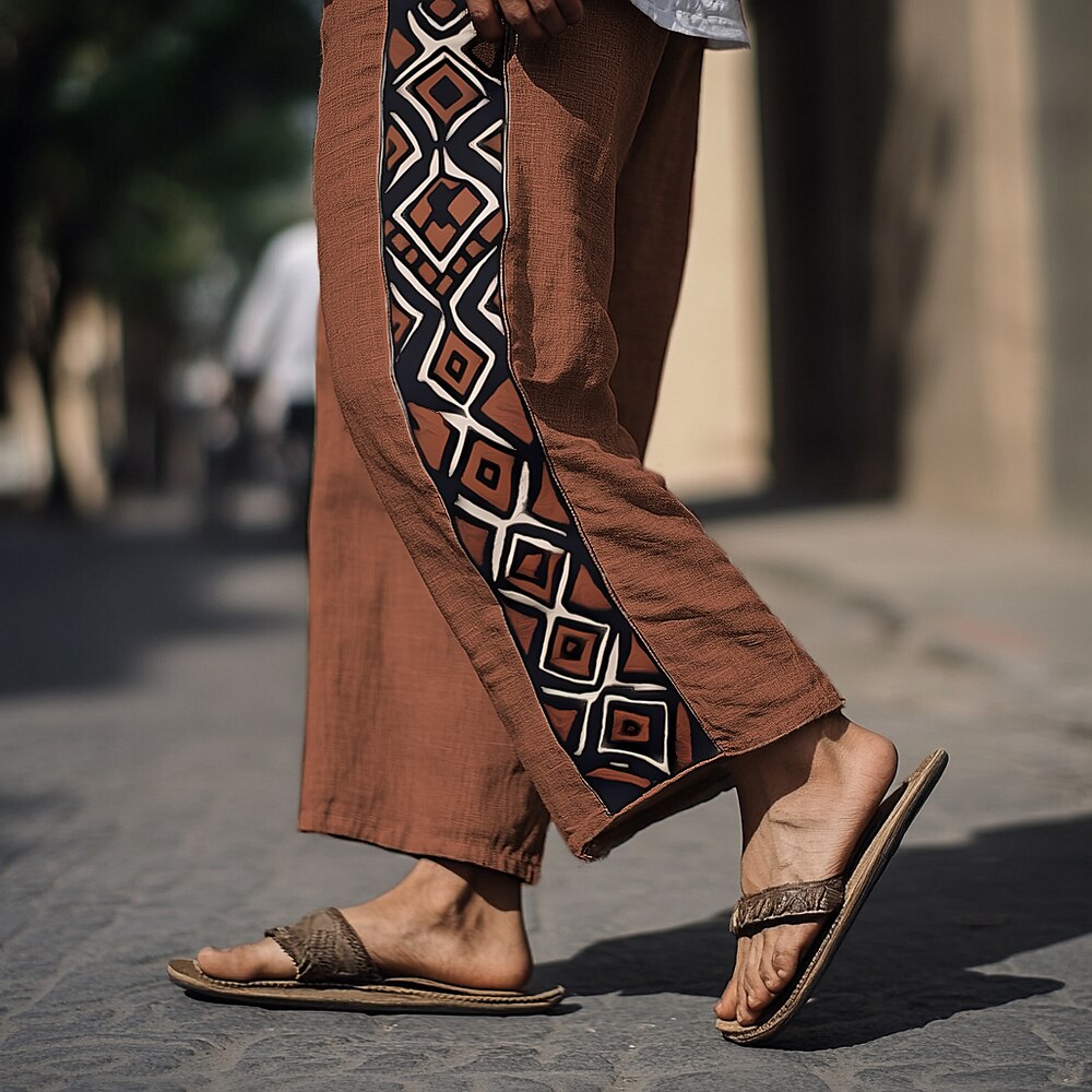 Herren Leinenhosen Hose Sommerhose Kordelzug Elastischer Bund Gerader Schnitt Einfach Komfort Atmungsaktiv Volle Länge Lässig Täglich Ferien Mode Klassicher Stil Braun Khaki Lightinthebox