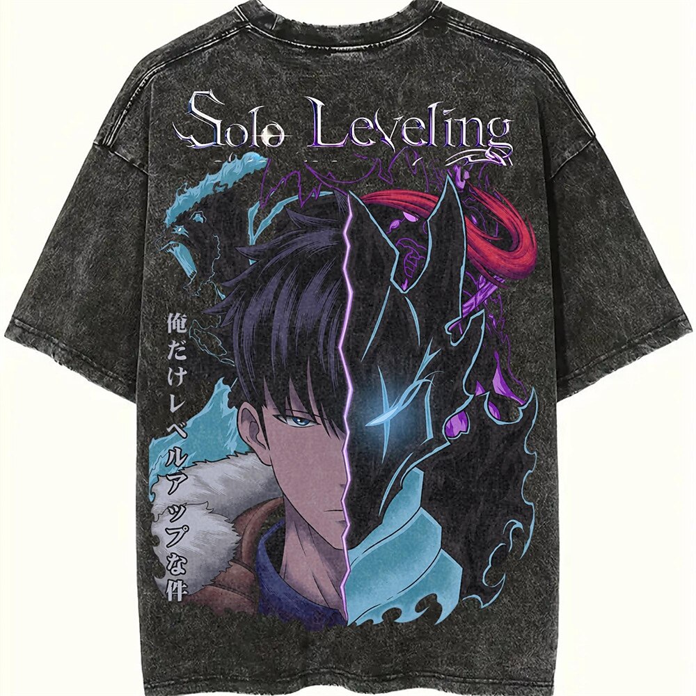 Einzelleveln Jinwoo Sung T-Shirt-Ärmel Übergroßes Acid Washed T-Shirt Zeichen Grafik Für Herren Damen Jungen Kinder Erwachsene Maskerade Heißprägen Casual Comic-Konzert Lightinthebox