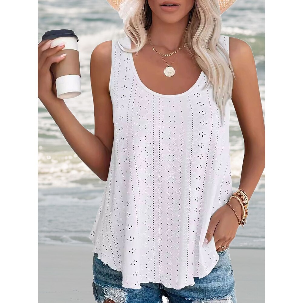 Damen Camisole-Tanktop Einfarbig Elegant Lässig Ärmellos Rundhalsausschnitt Normale Oberteile Täglich Ferien Lochmuster Weiß Rosa Purpur Sommer Lightinthebox