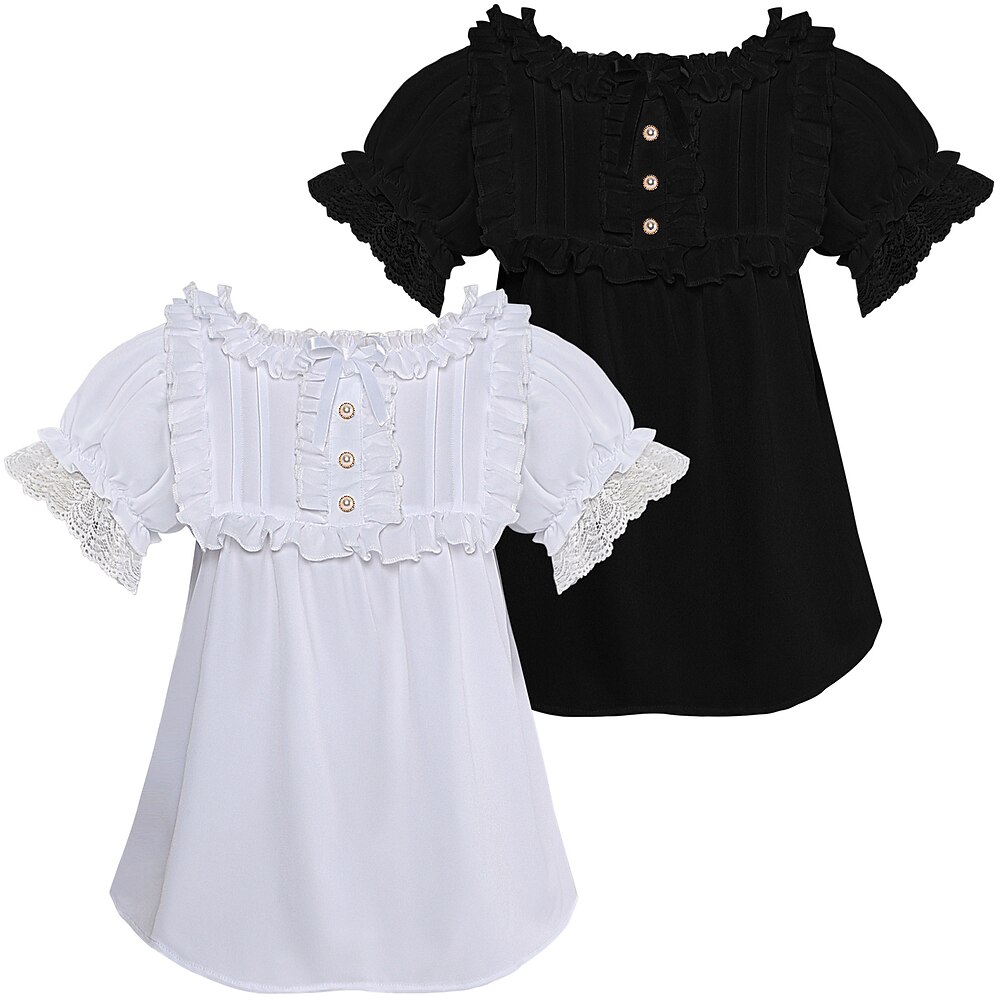 Retro Vintage Rokoko Renaissance Bluse / Hemd Prinzessin Vampir Spitze Schleife Einfarbig Damen Seeräuber königlich Steampunk Maskerade Alltagstauglich Erwachsene Bluse Lightinthebox