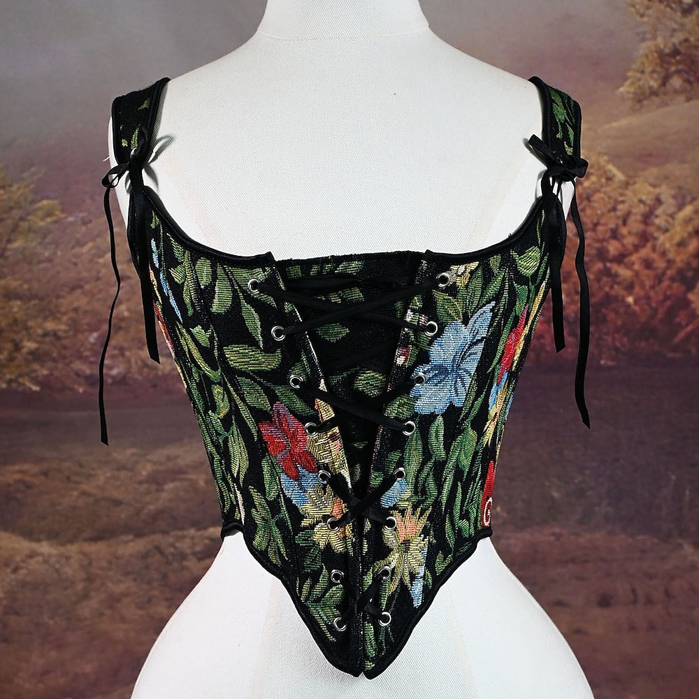 Retro Vintage Mittelalterlich Renaissance Korsett Weste Bustier Wikinger Schnürung Blumen Damen Keltisch Fantasie Halloween Karneval Leistung Party LARP Erwachsene Korsett Lightinthebox