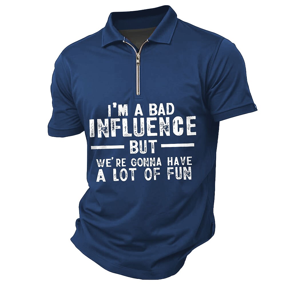 Herren Sommer Text Poloshirts mit Reißverschluss Kurzarm Polo-Shirts Hemden mit Kragen Lässig Outdoor Athleisure 3D-Druck Schwarz Rote Dunkelgrün Lightinthebox