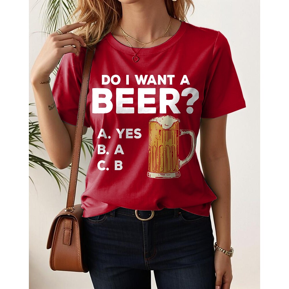 Oktoberfest Damen T Shirt Grafik Buchstabe Bier Stilvoll Lässig Kurzarm Rundhals Normale Oberteile Täglich Wochenende Druck Schwarz Weiß Rosa Rote Blau Sommer Frühling Beer Lightinthebox