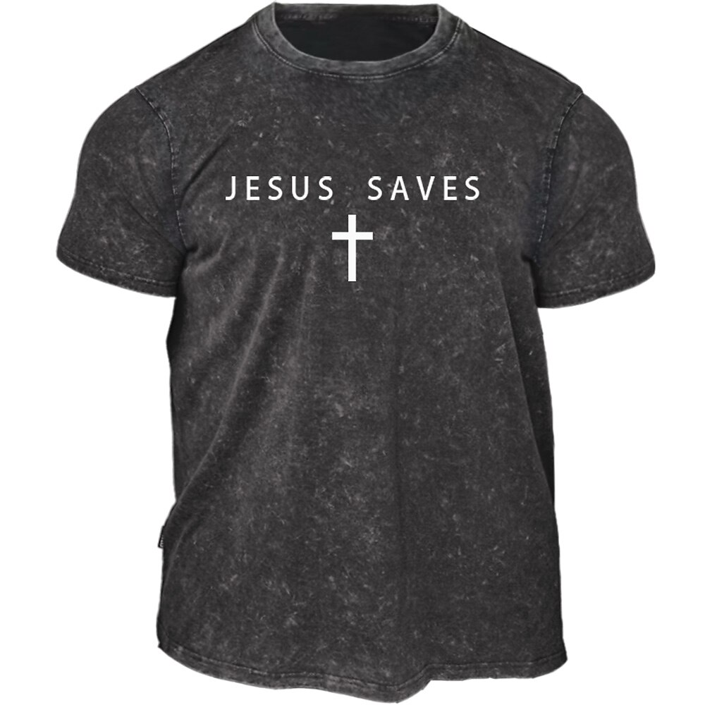 Herren Retro Vintage Glaube T-Shirt Gewaschenes Hemd Baumwolle Kurzarm Grafik Hemd Schwarz Bequemes T-Shirt Straße Täglich Modedesigner-Kleidung Lightinthebox