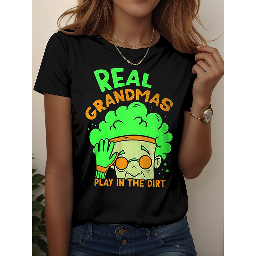 Damen T Shirt Grafik Buchstabe Stilvoll Lässig Kurzarm Rundhalsausschnitt Normale Oberteile Täglich Wochenende Druck Schwarz Sommer Frühling Lightinthebox