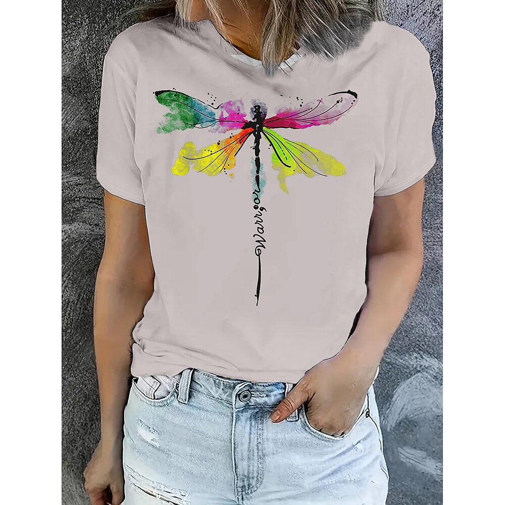 Damen T Shirt Sommeroberteile Grafik Schmetterling Klassisch Lässig Kurzarm Rundhalsausschnitt Crop Tops Täglich Wochenende Druck Regenbogen Sommer Frühling Herbst Lightinthebox