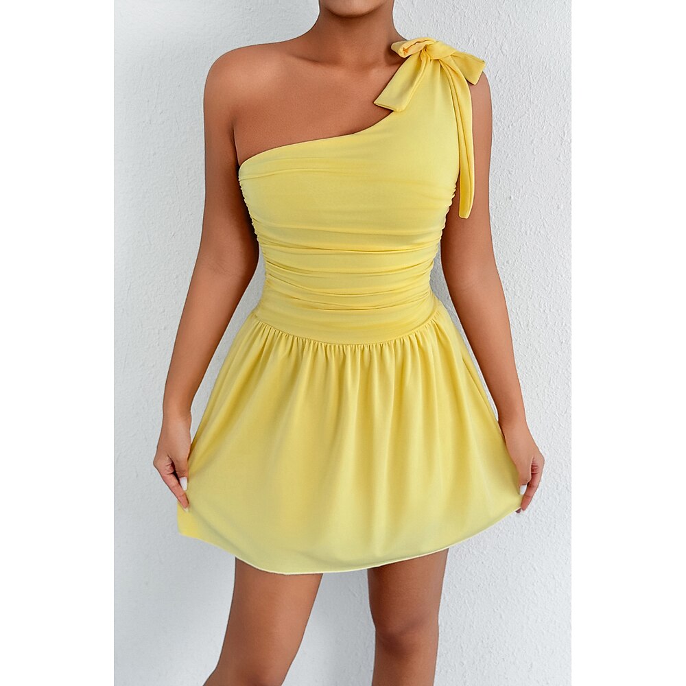 Damen Minikleid Abschlusskleid Partykleid Mode Outdoor Ferien Abschlussfeier Normale Passform Einfach Ärmellos Ein-Schulter Hellgelb Sommer Lightinthebox