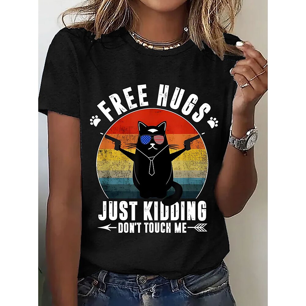 Damen T Shirt Grafik Buchstabe Stilvoll Lässig Kurzarm Rundhals Normale Oberteile Täglich Wochenende Druck Schwarz Weiß Blau Sommer Frühling Lightinthebox