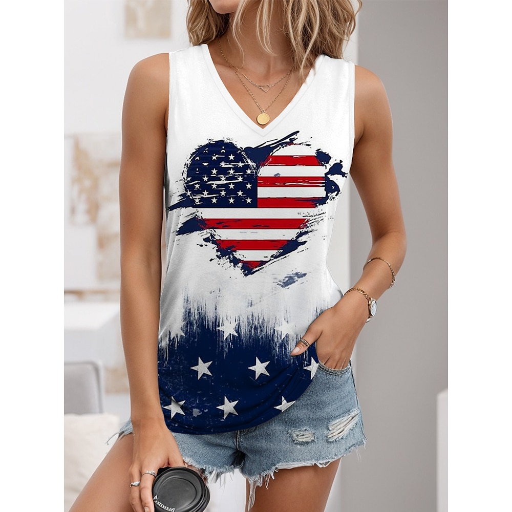 Amerikanischer Unabhängigkeitstag Damen Camisole-Tanktop Grafik Flagge Stilvoll Lässig Ärmellos V Ausschnitt Normale Oberteile Täglich Druck Weiß Sommer Lightinthebox