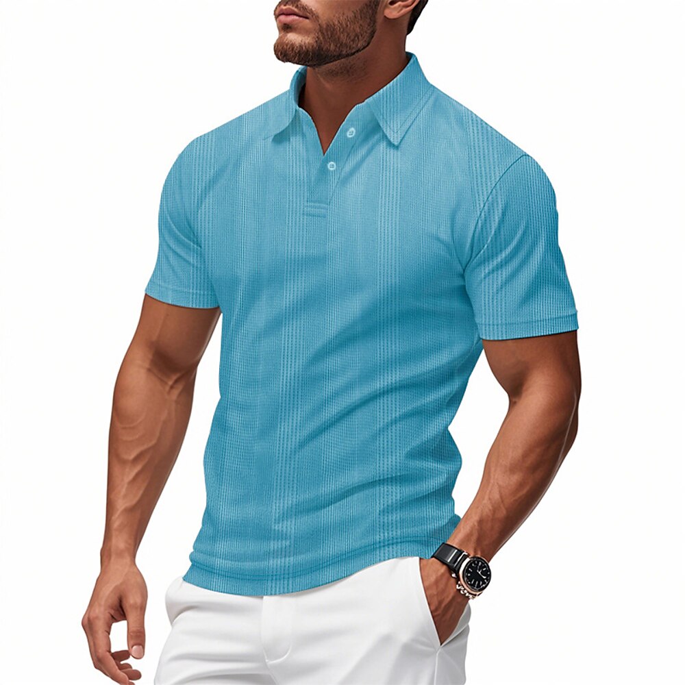 Herren Golfshirt Golf Poloshirts Arbeit Lässig Revers Kurzarm Basic Modern Einfach Patchwork Knöpfe Sommer Normale Passform Weinrot Schwarz Weiß Hellgrau Khaki Hellblau Golfshirt Lightinthebox