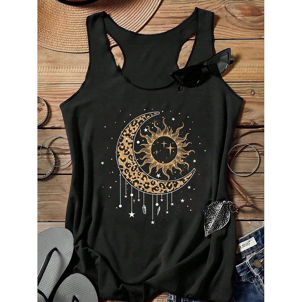 Damen Camisole-Tanktop Grafik MOON Täglich Hawaiianisch Strand Ärmellos Rundhalsausschnitt Normale Oberteile Täglich Ferien Strandbekleidung Schwarz Rote Grün Sommer Lightinthebox