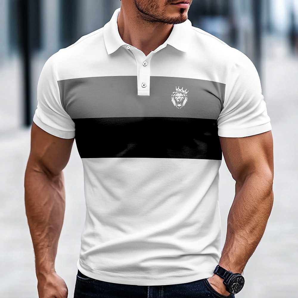 Herren Gestreift Rugby-Poloshirt Kurzarm Polo-Shirts Hemden mit Kragen Business-Casual Schule Outdoor Alltagskleidung 3D-Druck Weiß Blau Braun Lightinthebox