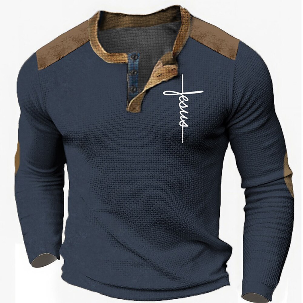 Herren Graphic Vertrauen Henley Shirt Waffel-T-Shirt Langarm 3D-Druck Modisch Designer Brautkleider schlicht Sports Outdoor Festtage Festival Frühling Herbst Schwarz Marineblau Khaki Dunkelblau Lightinthebox