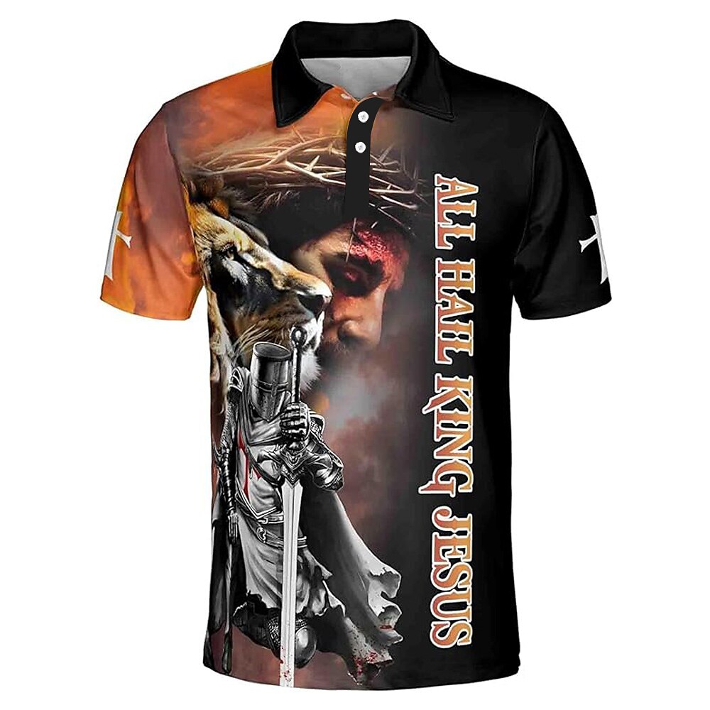 Herren Jesus Polo Kurzarm Polo-Shirts Hemden mit Kragen Vintage Brautkleider schlicht Outdoor Freizeitskleidung Festival-Outfit 3D-Druck Schwarz Lightinthebox