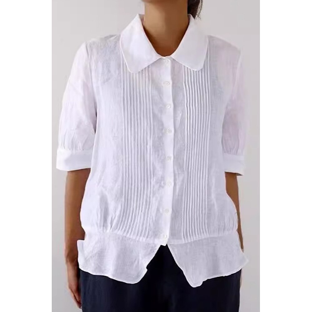 Damen Hemd Baumwoll-Leinenhemd Bluse Einfach Basic Modern Kurzarm Hemdkragen Normale Oberteile Täglich Ferien Ausgehen Knöpfe Weiß Sommer Lightinthebox