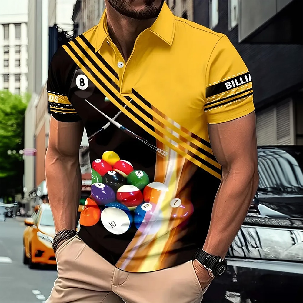 Herren Linie Polo Kurzarm Polo-Shirts Hemden mit Kragen Lässig Outdoor Athleisure Alltagskleidung 3D-Druck Gelb Lightinthebox
