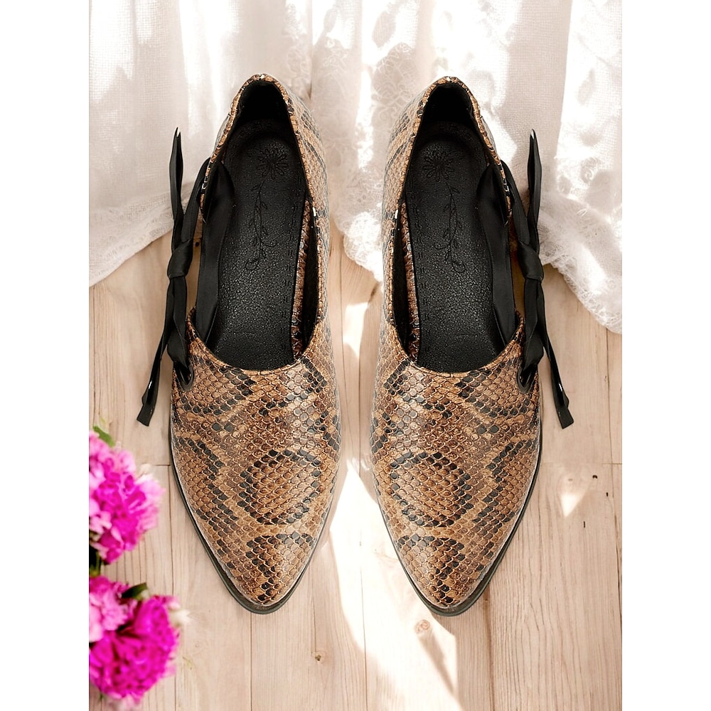 Damen-Ballerinas mit Schlangenmuster und spitzer Spitze - schicke Loafer aus Kunstleder mit Schleifendetail fürs Büro, die Freizeit und formelle Anlässe Lightinthebox