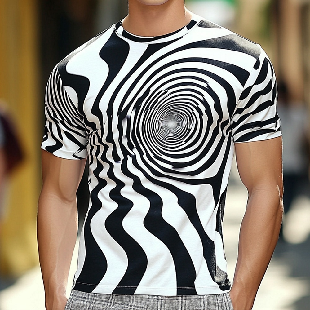 Herren Linie T Shirt Kurzarm T-Shirt 3D-Druck Rundhalsausschnitt Hemd Übertrieben Designer Party Lässig Ferien Schwarz Sommer Frühling Ganzjahres Bekleidung S M L XL XXL XXXL Lightinthebox