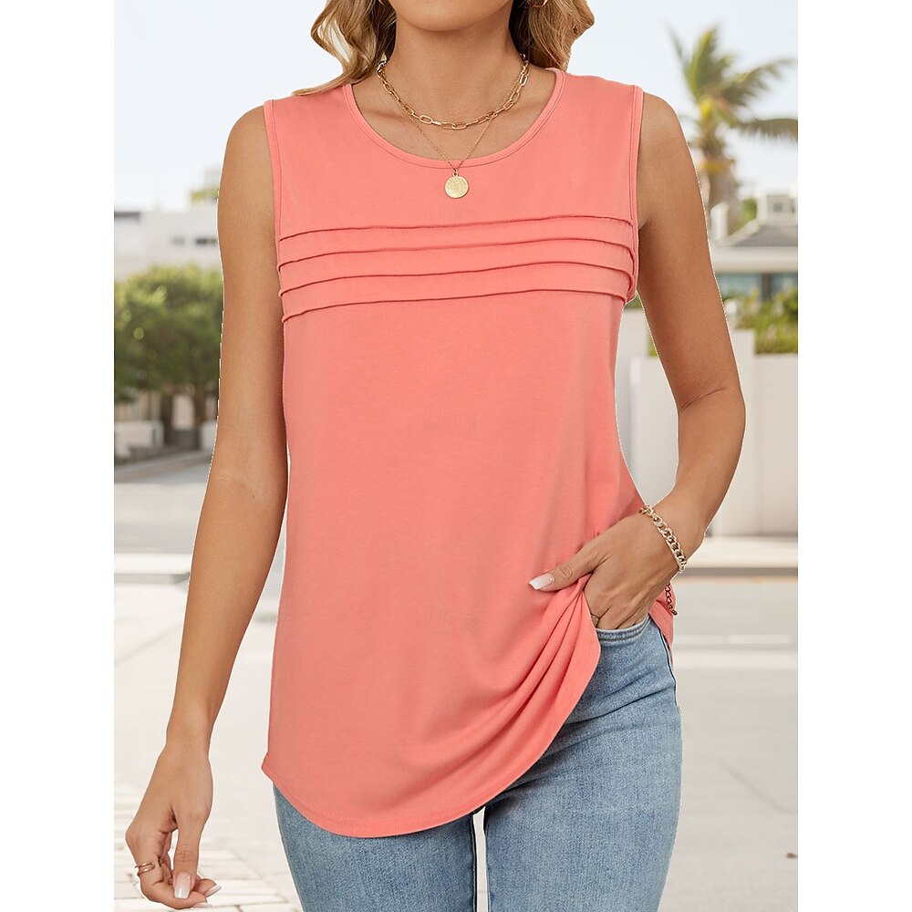 Damen Camisole-Tanktop Einfach Elegant Lässig Ärmellos Rundhalsausschnitt Normale Oberteile Täglich Ferien Gerafft Weiß Rosa Wein Königsblau Grün Sommer Frühling Lightinthebox