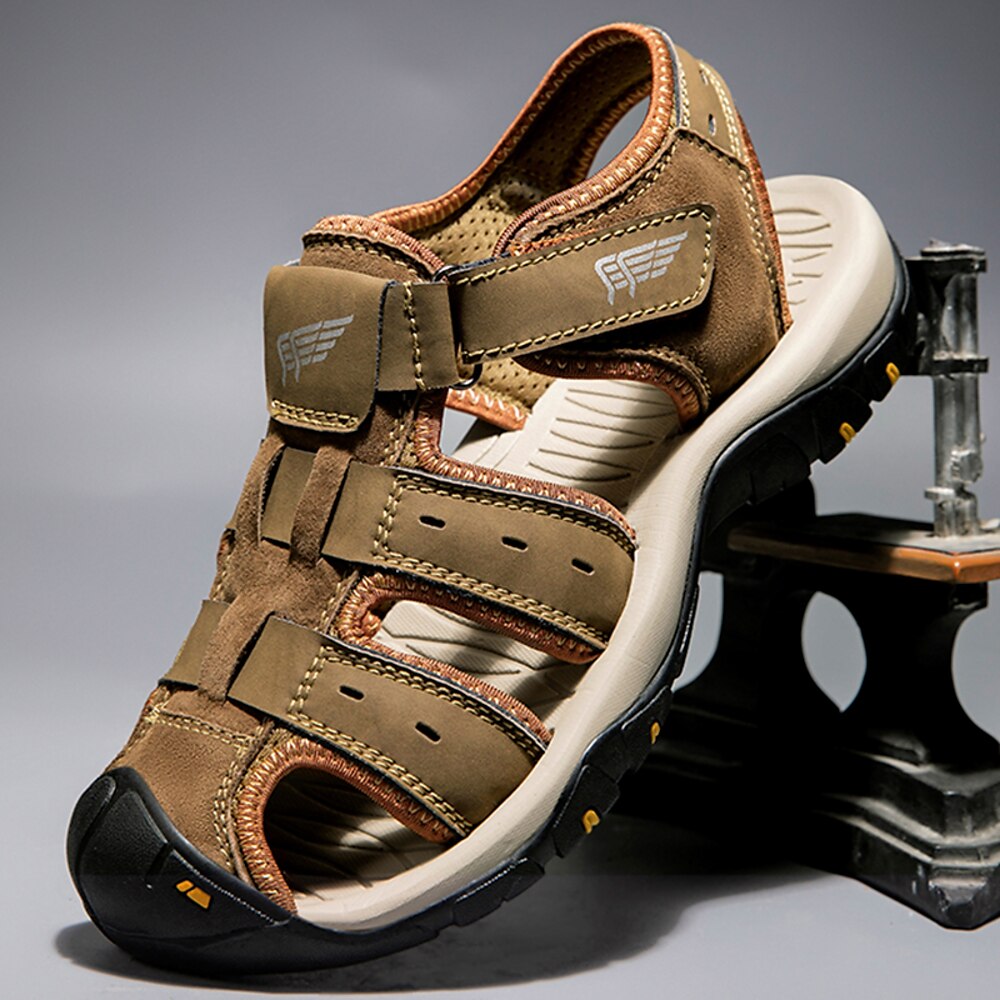 grün-braune Herren-Sportsandalen mit mehreren Riemen, verstellbarem Klettverschluss und rutschfester Sohle für Outdoor-Abenteuer Lightinthebox