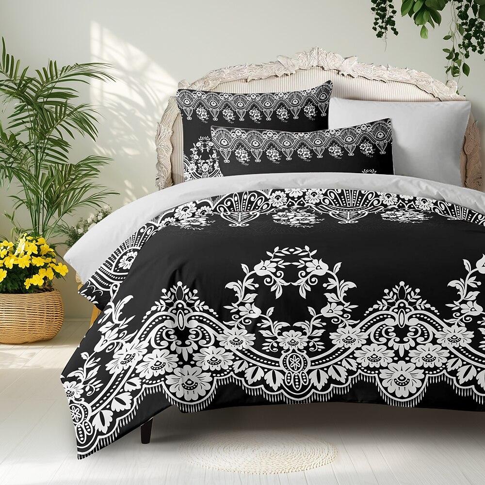 Bohemian Bettbezugset 100% Baumwolle Weiche und atmungsaktive Bettwäsche mit Schwarz-Weiß Leichter und langlebiger Bettbezug Komfortabel für alle Jahreszeiten Pflegeleicht Lightinthebox