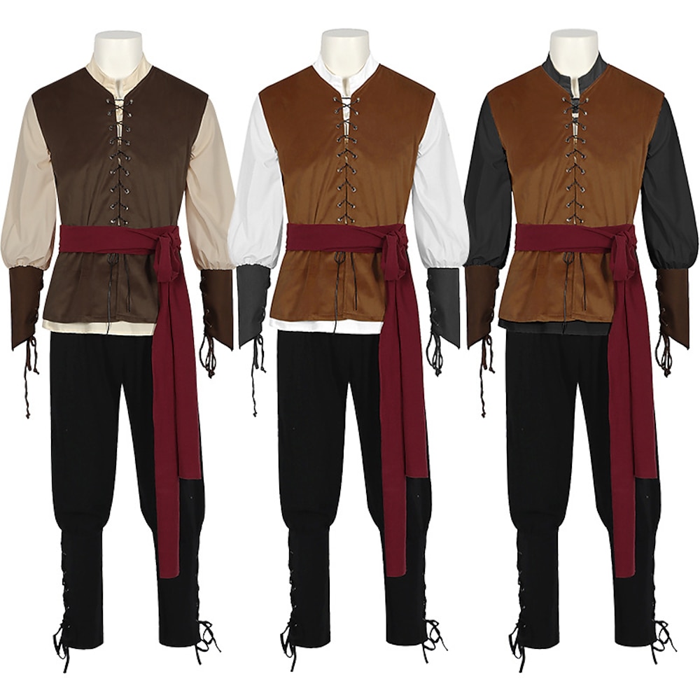 Retro Vintage Mittelalterlich Renaissance Cosplay Kostüm Austattungen Wildlederweste Seeräuber Ritter Ritter Kordelzug Herren Seeräuber Halloween Karneval Maskerade Karnival LARP Ren Faire Erwachsene Lightinthebox