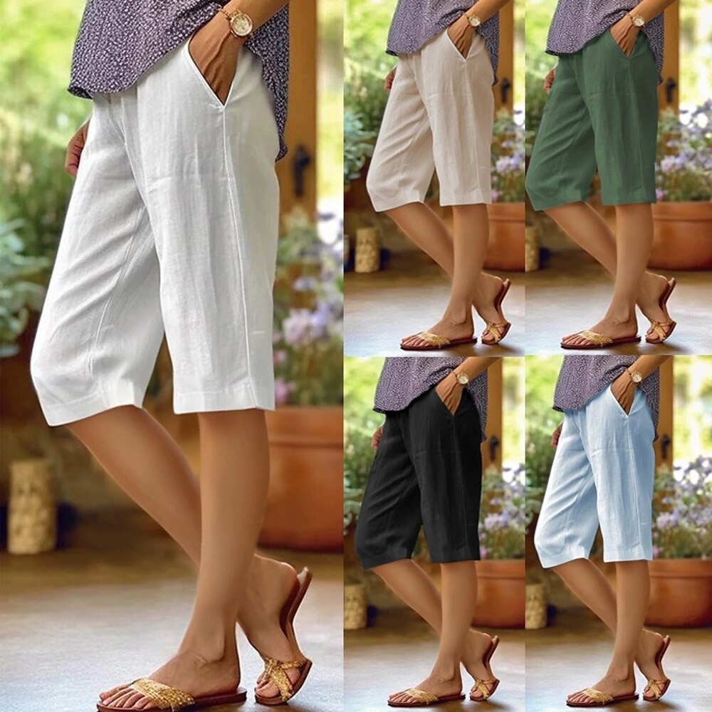 Damen Stoffhosen Mode Streetwear Knielang Natürliche Taille Einfach Tasche Außenbereich Bequem Straße Alltagskleidung Ausgehen Hellhimmelblau Schwarz Weiß Armeegrün Sommer Normale Passform Lightinthebox