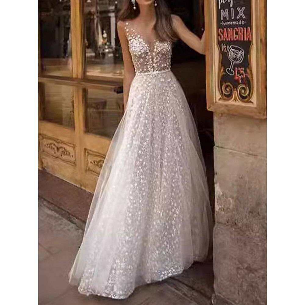 Hochzeitskleider Ballkleid V Ausschnitt Ärmellos Bodenlang Organza Brautkleider Mit Falten Einfarbig 2025 Lightinthebox