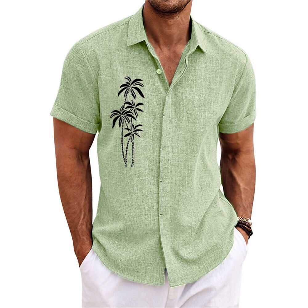 Herren Sommerhemd Freizeithemd Strandhemd Knopfhemd Weiß Blau Grün Kaki Kurzarm Kokospalme Streifen Revers Urlaub Hawaiianisch Bekleidung Polyester Mode Lässig Bequem Lightinthebox